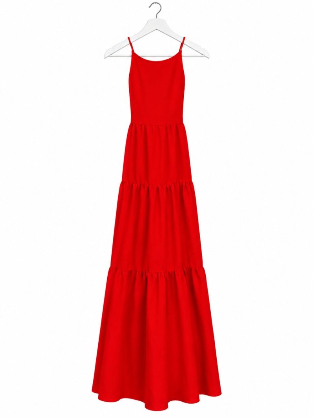 Tulum Vibrant Red Open Back Tiered Maxi Dress Adjustable Lace-Up Fit